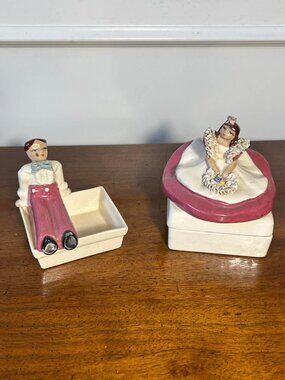 California pottery - Ynez girl and boy trinket boxes
